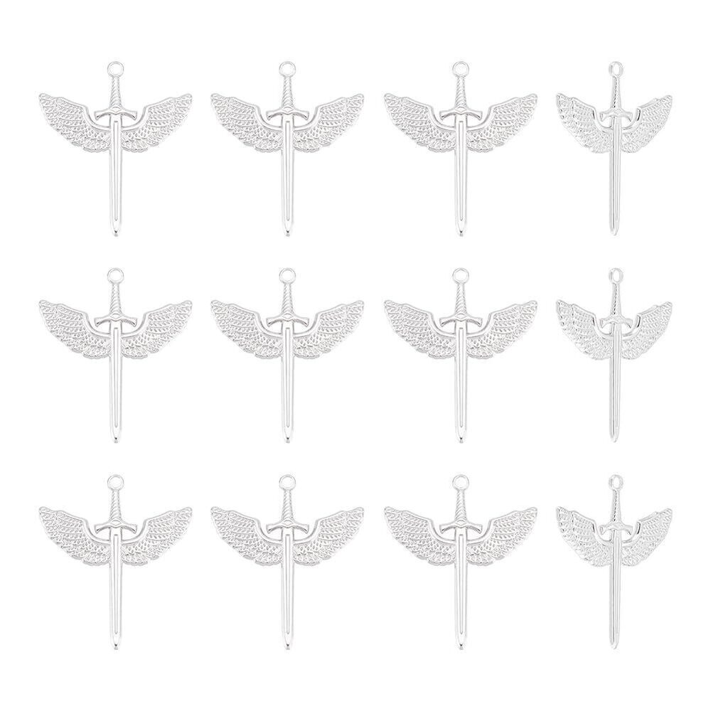 8542 12pcs 41.5mm Long Sword Pendants 304 Stainless Steel Sword with Wing